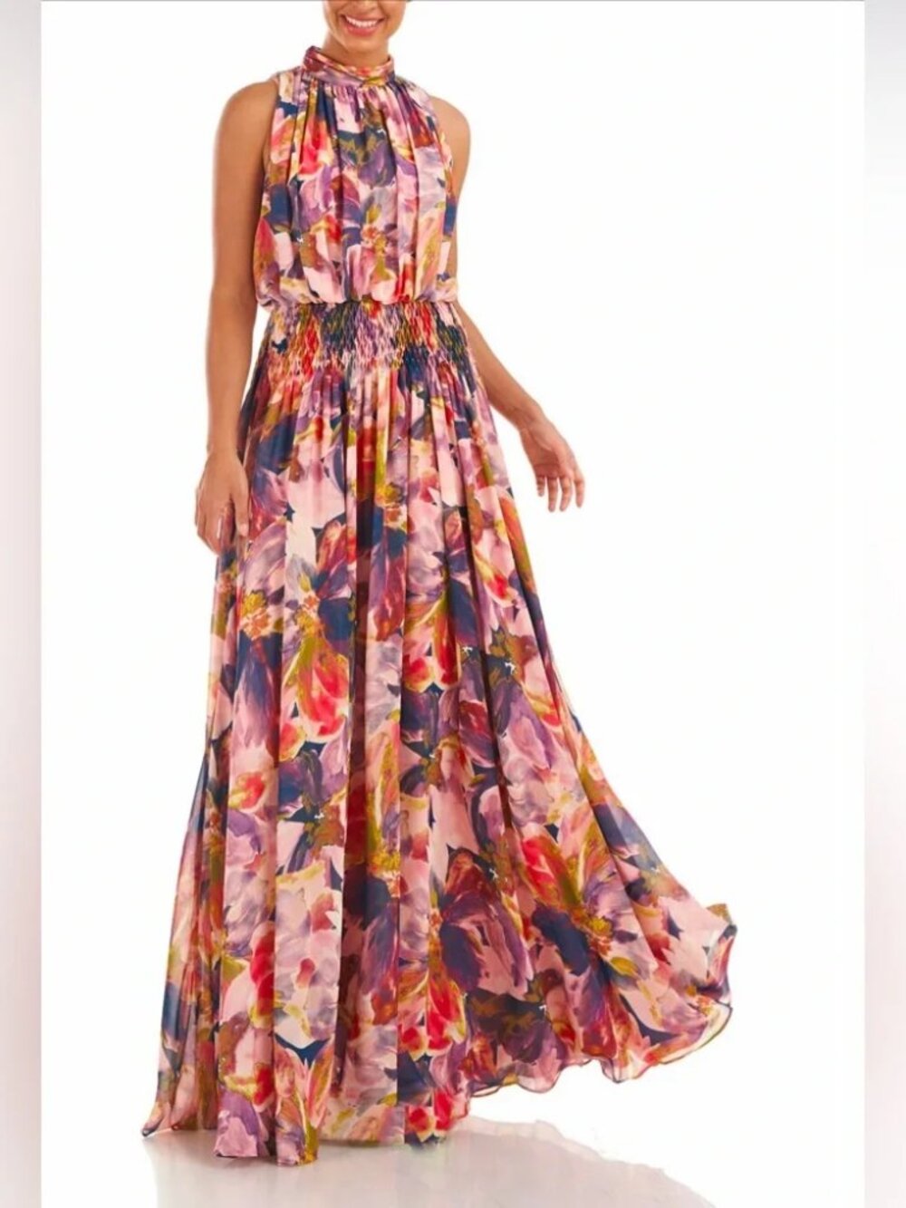 Kay Unger Pink and Purple Floral Gown